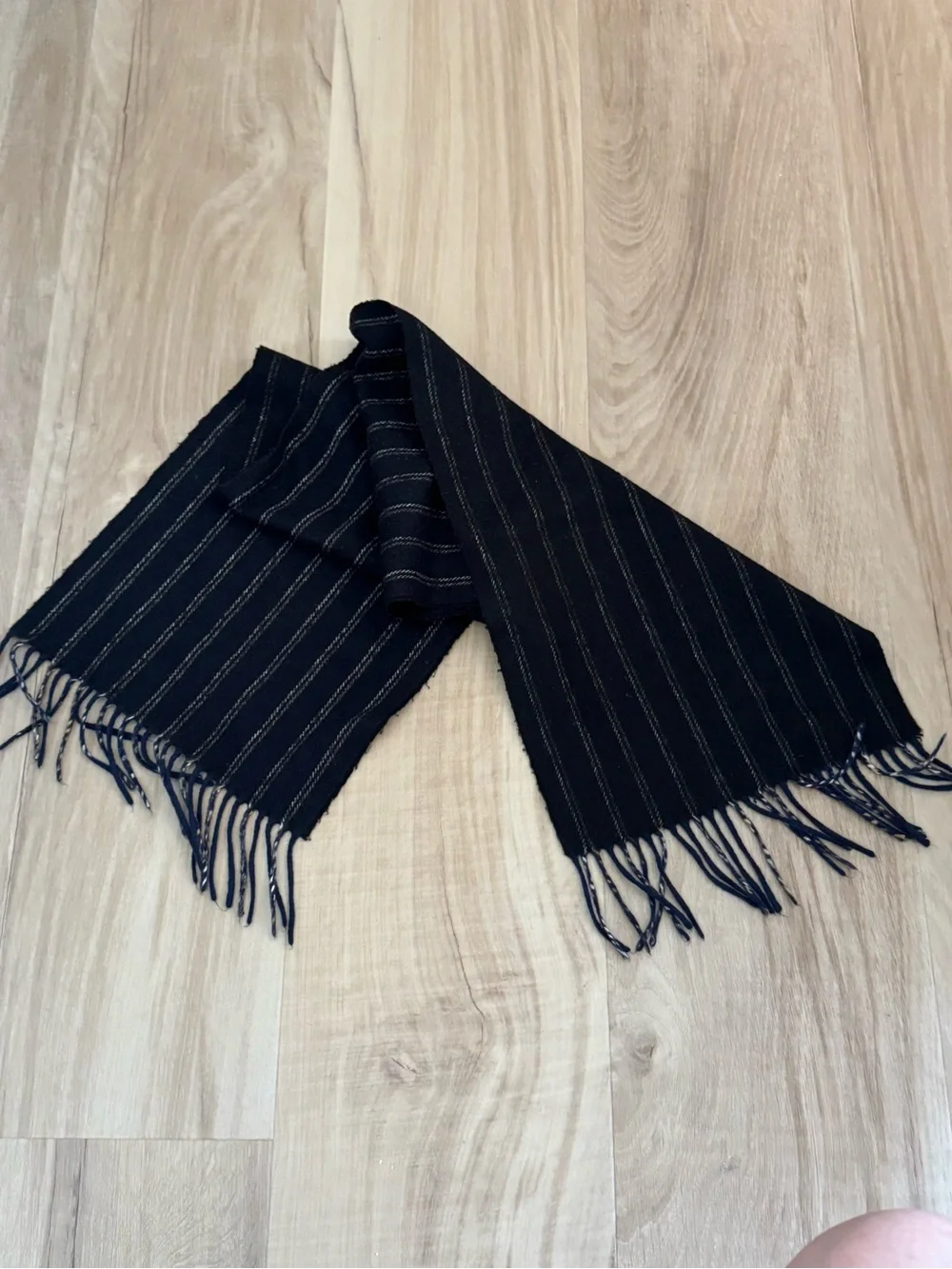 Dior Men’s Black Scarf with Subtle Gold Pinstripes